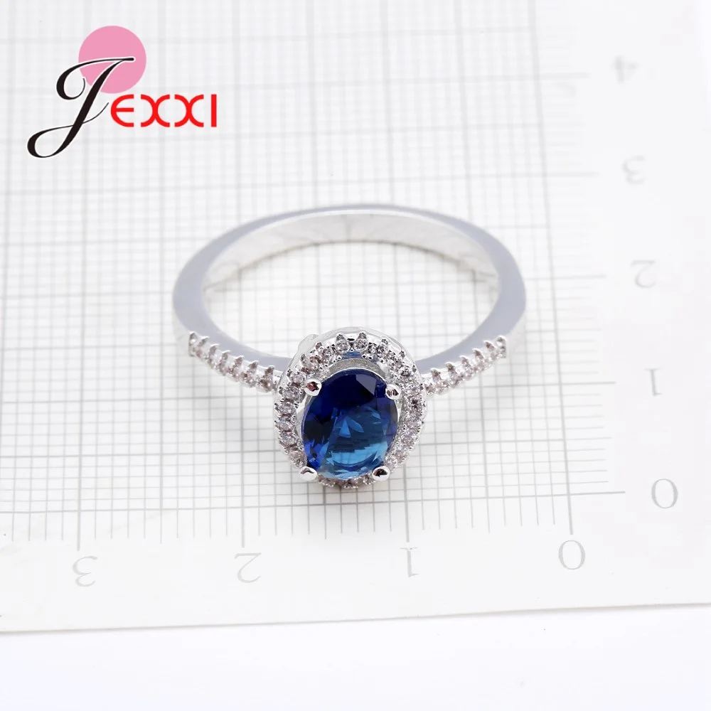 

Charming Blue Zircon Stone Ring Fashion Women Wedding Jewelry 925 Sterling Silver Engagement Rings Anillos Bijoux Bague