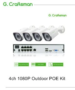 4ch 1080P POE Комплект H.265 система видеонаблюдения 8ch NVR 2.0MP наружная Водонепроницаемая ip-камера наблюдения сигнализация видео P2P G. Craftsman