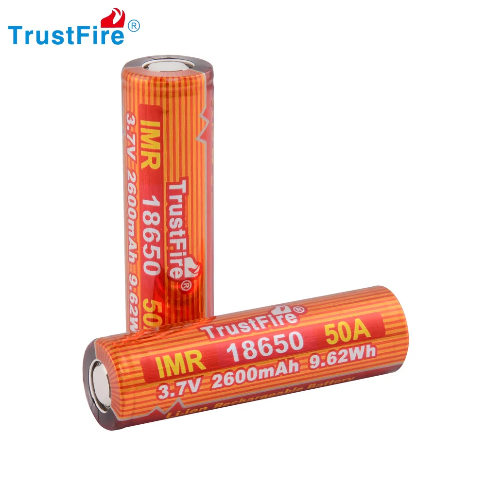 12 шт. Оригинал TrustFire Перезаряжаемые 3 7 В IMR18650 литий Лев Батарея 2600 мАч 50A 9.62Wh
