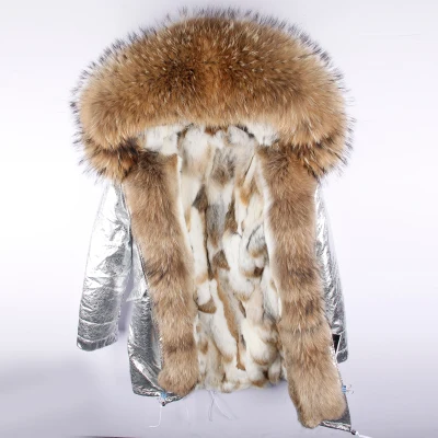 silver OFTBUY пальто с натуральным мехом, зимняя куртка, Женское пальто, воротник из натурального меха енота, длинная парка с подкладкой из меха енота, уличная верхняя одежда - Цвет: silver
