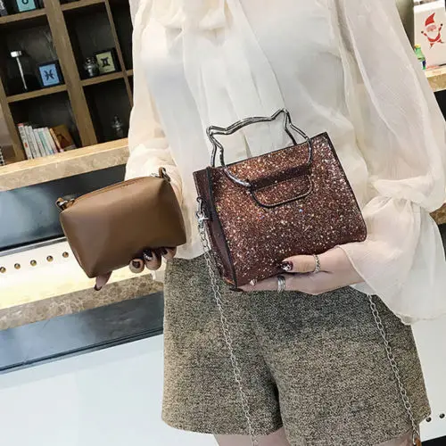 2PCS Women Sequins Handbags Bags PU Leather Cat Ears Shoulder Purse Totes | Багаж и сумки