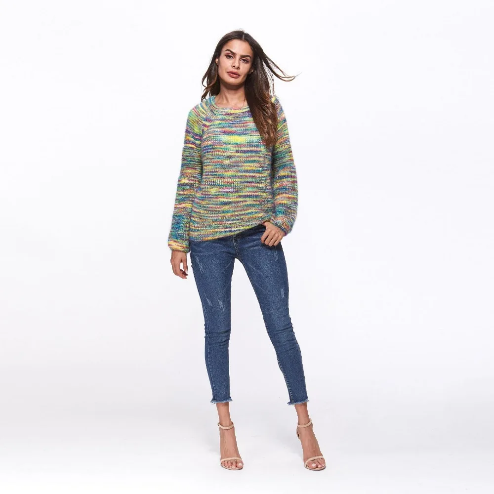 Casual Women Mohair Knitted Top Soft Warm Autumn Colorful Pullovers O-Neck Winter Sweater | Женская одежда