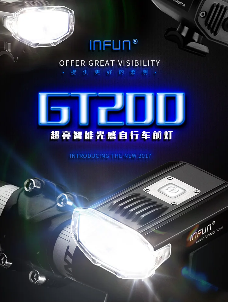 INFUN GT200 пульт дистанционного управления велосипедный передний светильник 2200 люмен USB Перезаряжаемый MTB головной светильник IPX 4 велосипедный дорожный велосипедный светильник