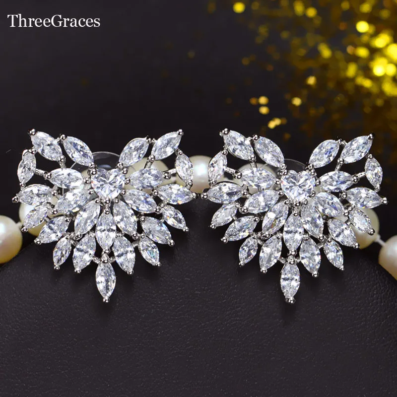 ThreeGraces брендовые роскошные свадебные серьги-гвоздики с кубическим цирконием для