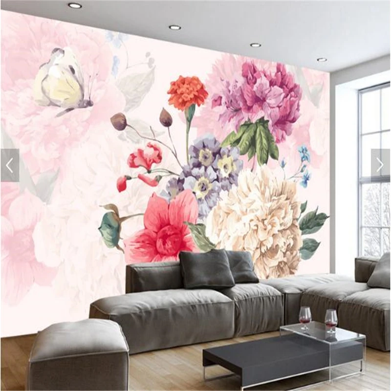 

beibehang 3d custom photo wallpaper wall murals wall stickers modern fresh hand-painted flower pastoral living room mural TV