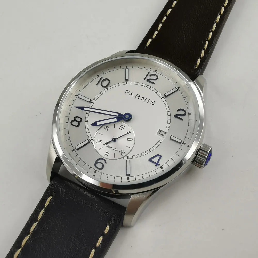 Новое поступление Parnis42mm автоматические мужские часы светящаяся Дата 5ATM ST1731