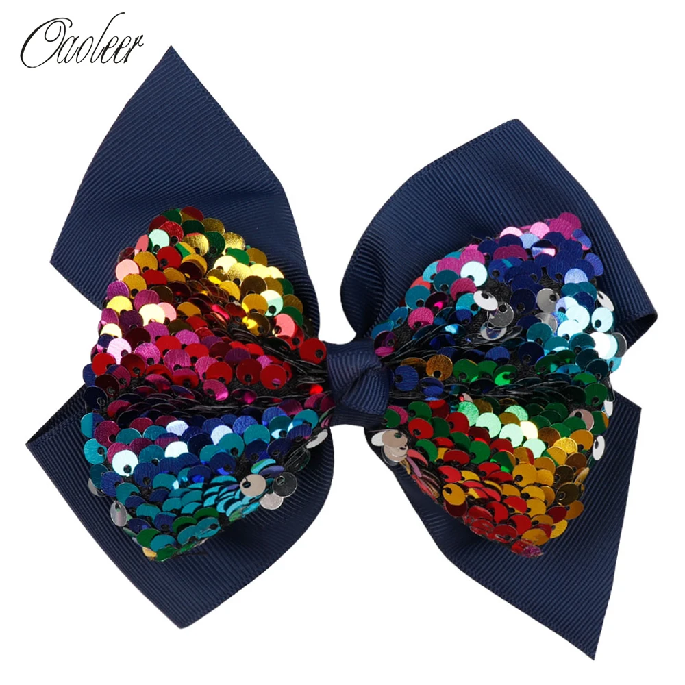 

5 inches Hair Accessories Hair Bows for Girls Reversible Sequin Double Layers Solid Ribbon Bows Kids Hair Clips Hairpins