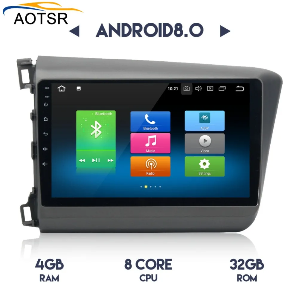 Четырехъядерный Android 8 0 2 DIN 9 'Автомобильный dvd видео GPS для Honda Civic 2012 2013 экран 1024*600