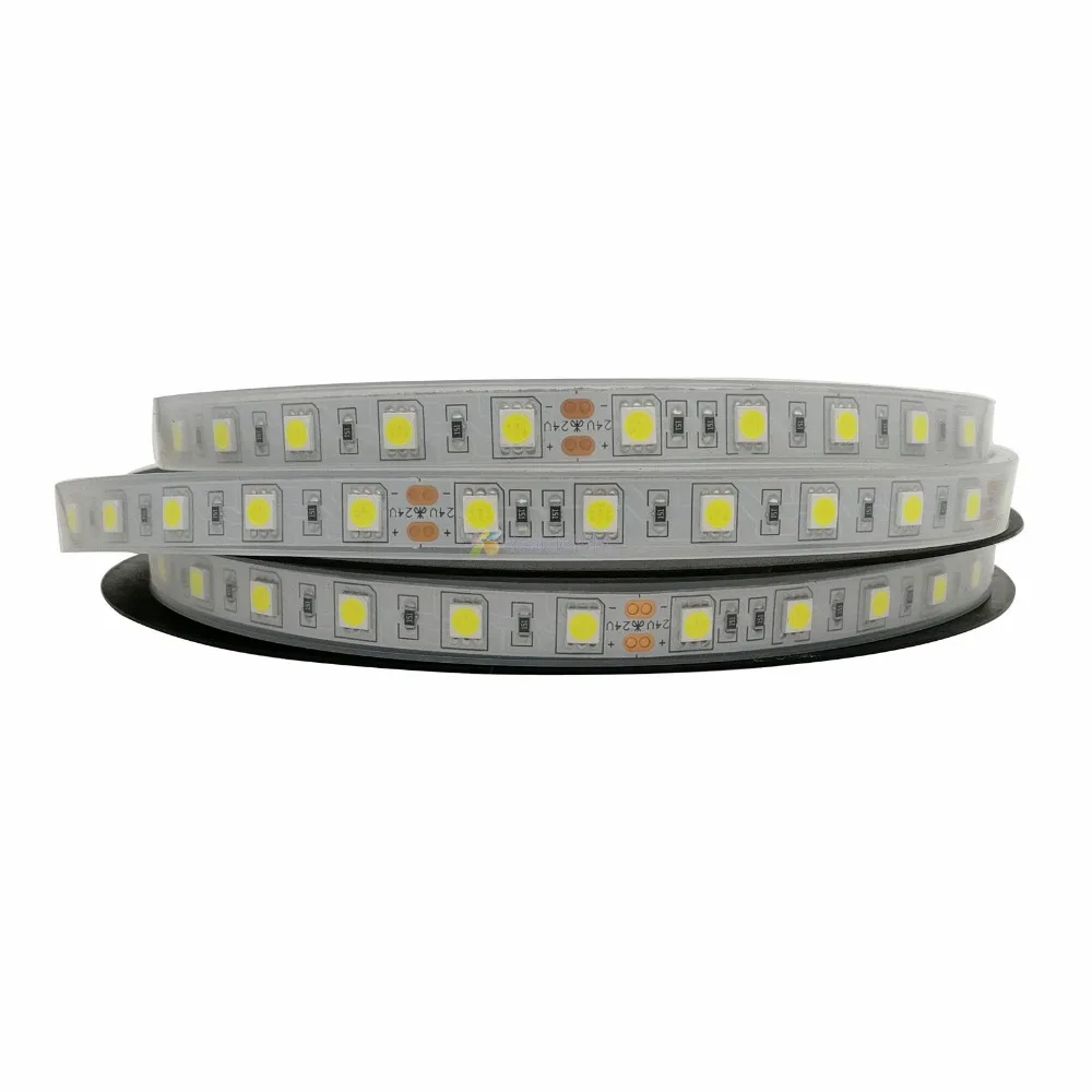 24V 5050 SMD светодиодный 60 Светодиодный s/m 5 м/лот, IP20/IP65/IP67 водонепроницаемый гибкий светодиодный светильник, белый теплый белый RGB