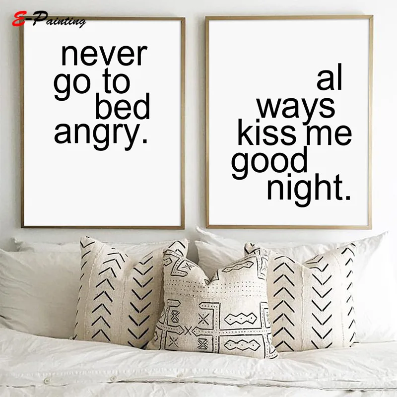 Nevery Go To Bed Angry Always Kiss The Good Night Quote плакат холст с принтом Настенный декор для спальни