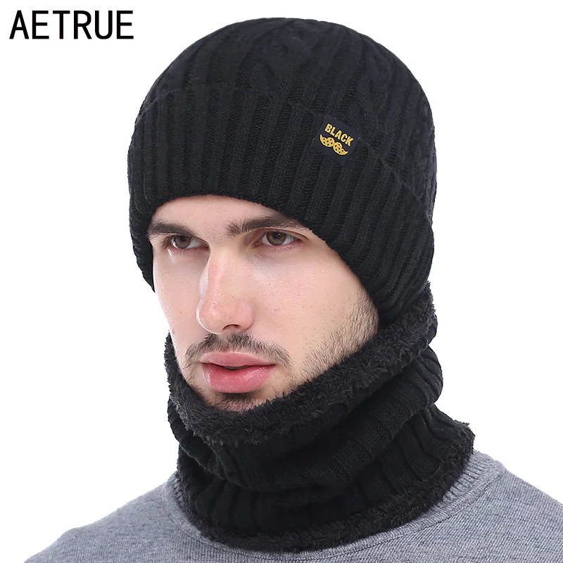 

AETRUE Winter Hat Scarf Skullies Beanies Men Bonnet Beanie For Men Women Brand Gorras Warm Hats Wool Male Black Knitted Hat Cap