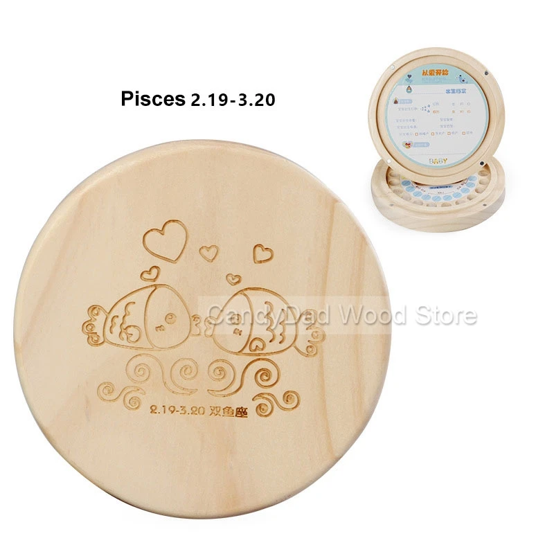 

3-7 Year Baby Tooth Box Twelve Constellations Organizer Save Milk Teeth Wooden Storage Gift For Children Tooth Fairy Box CL1069H