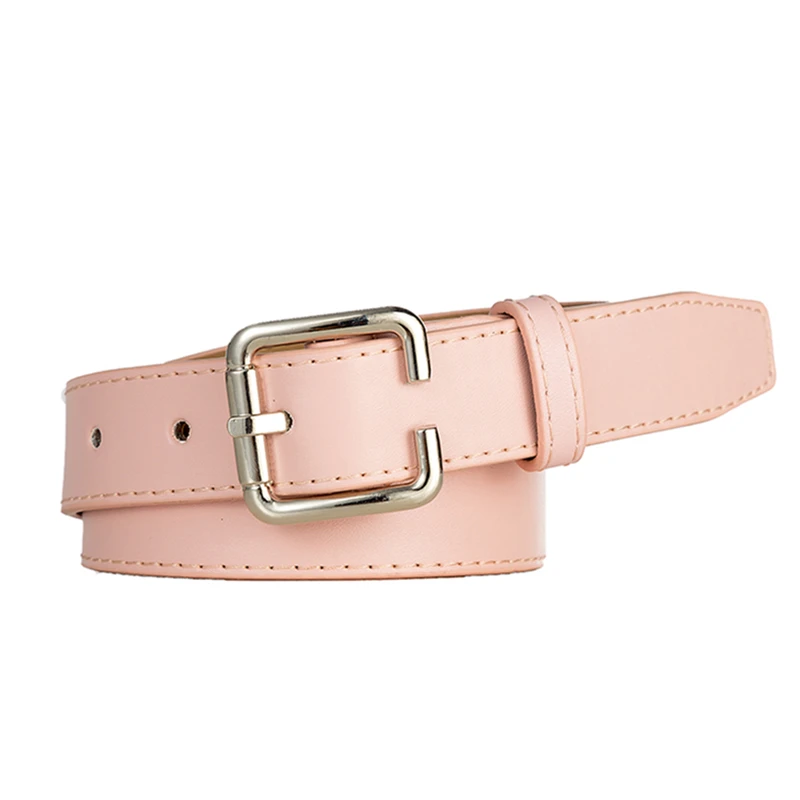 Pink Хит, женский ремень, серебристый, квадратный, с пряжкой, ремни, женский, для досуга, джинсы, дикий, из искусственной кожи, черный, качественный ремень для женщин - Цвет: Pink