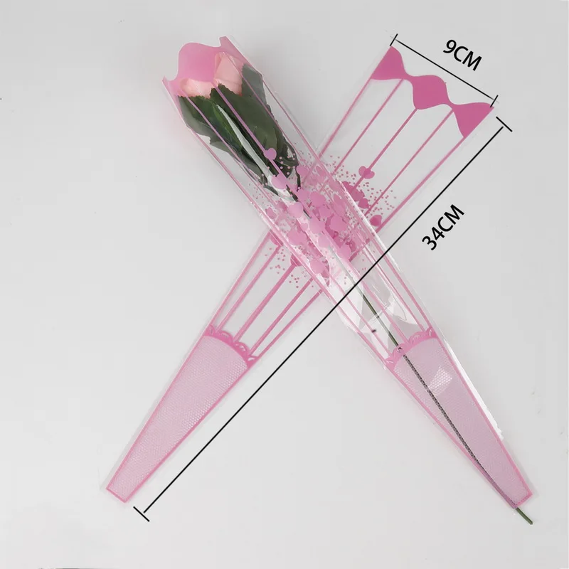 Pink Пластиковые подарочные пакеты в форме конуса 34x9 см, упаковочные сумки для цветов на День святого Валентина, украшения для свадебной вечеринки, букет роз, 100 шт./лот - Цвет: Pink