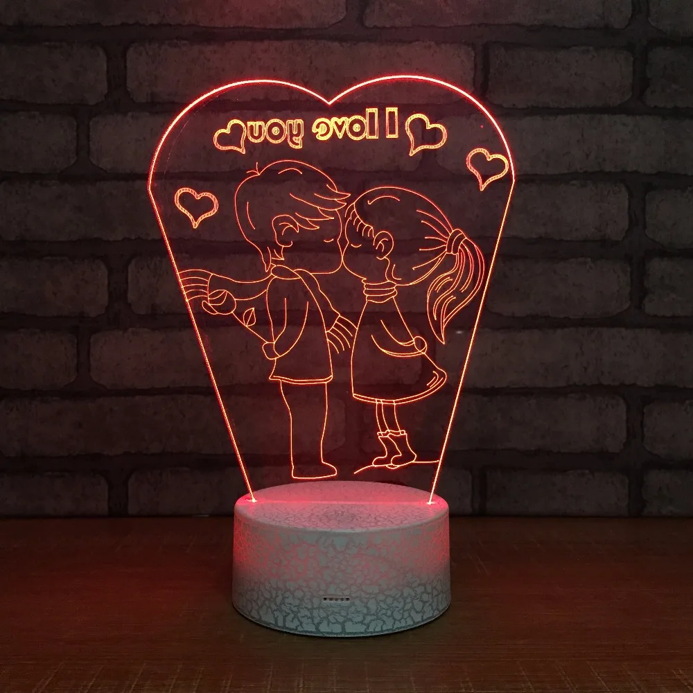 Поцелуй влюбленных 3D ночные светильники LED USB 7 видов цветов сенсор настольная