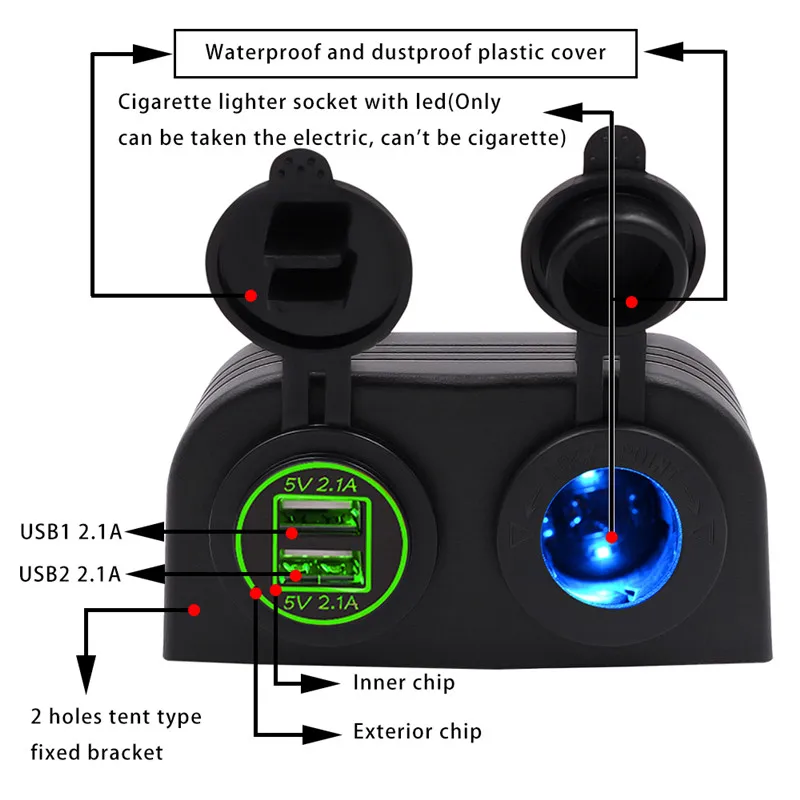 Водонепроницаемая двойная USB-зарядка WUPP для автомобиля мотоцикла лодки