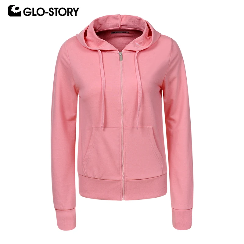 GLO-STORY, новинка, Весенняя однотонная Повседневная Базовая новая толстовка на молнии с длинным рукавом и капюшоном, куртка с буквенным принтом, Женский Топ WPU-8974
