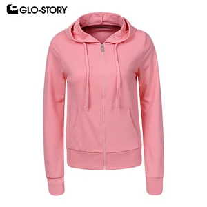 Женский Однотонный свитер с капюшоном, на молнии, с длинным рукавом, с буквенным принтом, GLO-STORY, на весну, 2019