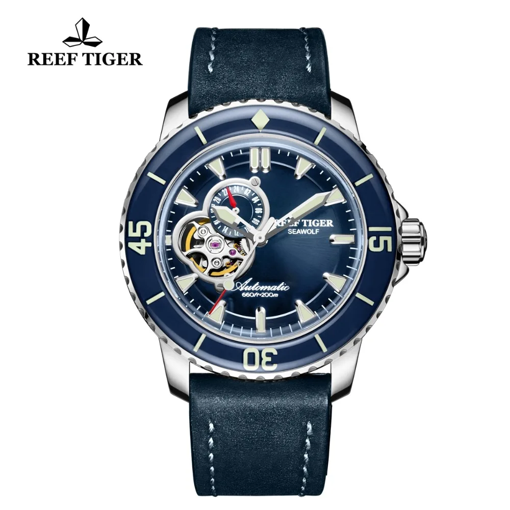 Роскошные часы для дайвинга Reef Tiger/RT спортивные цвета розового золота с кожаным