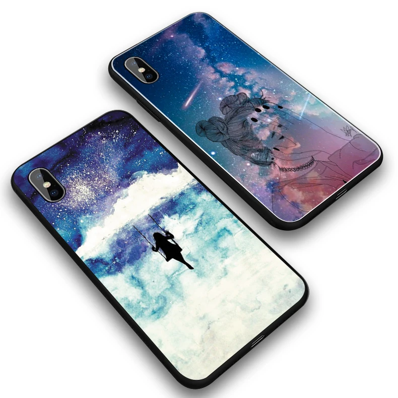 Звездное ночное небо и девушка искусство для iphone X XR XS XSMAX Силиконовые Мягкие ТПУ