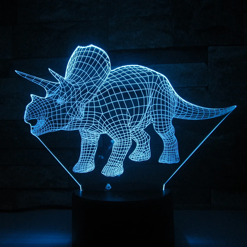 Triceratops динозавр Иллюзия 3d лампа 7 цветов Изменение дистанционного сенсорного led 3D