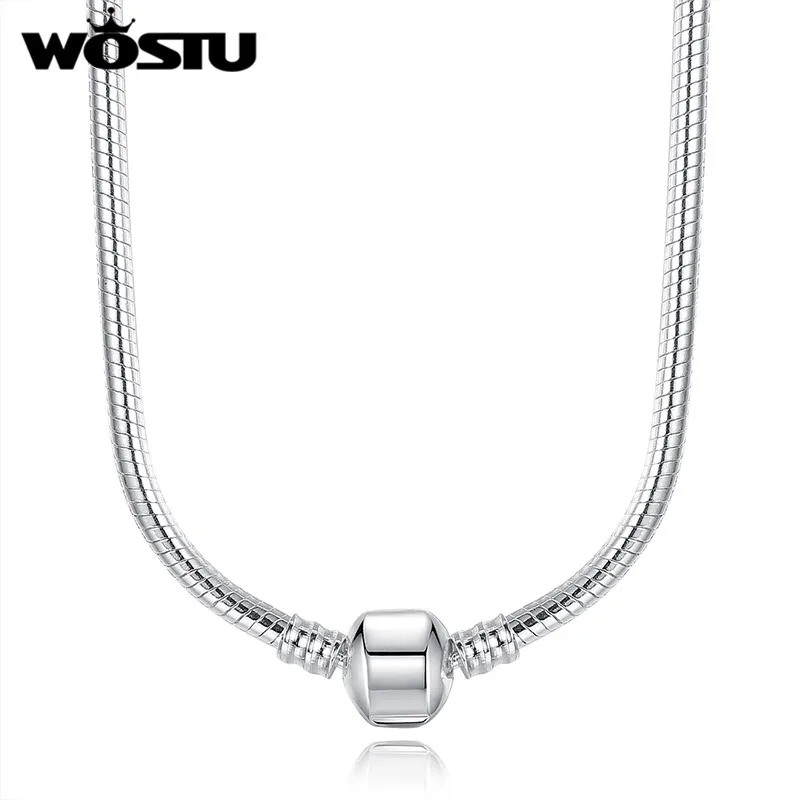 Hot Sale Authentic 45CM Silver Plated Snake Chain Necklace Fit Original Pendant Charms Beads For Women Fashion Jewelry | Украшения и