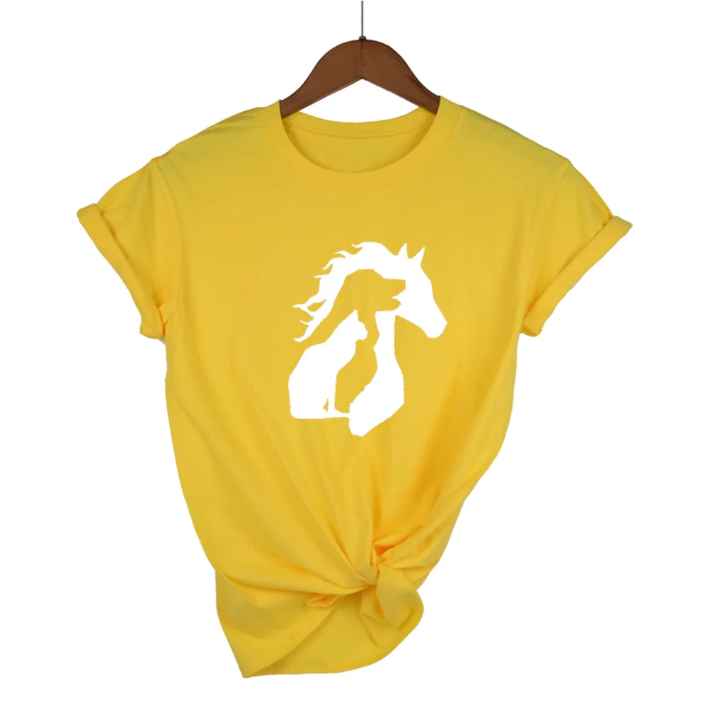 Yellow-W Животный любовник лошадь собака кошка принт Женская футболка Повседневная хлопковая хипстерская забавная футболка для девушек Леди Топ Tumblr Прямая поставка - Цвет: Yellow-W