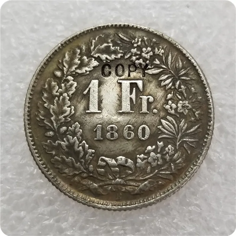 Копия швейцарских монет в 1 Франк 1850A 1851A 1857 1860B 1861B|Безвалютные монеты| |