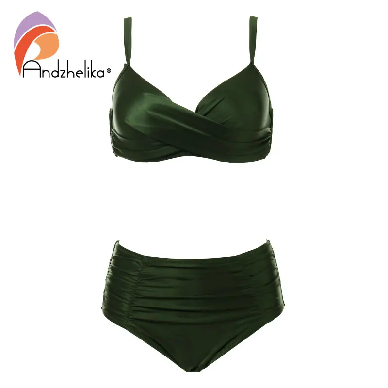 

Andzhelika High Waist Bikinis Women Swimwear Summer Solid color high-grade fabric bikini Set Plus Size Swimwear Bathing Suit