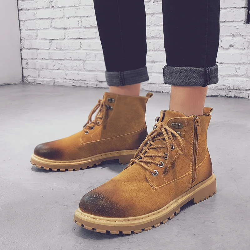 

2020 Fashion Men Shoes Spring Autumn Ankle Boots Men Soft Leather Lace up Shoes Men Casual Male Safety Boots Tooling Winter