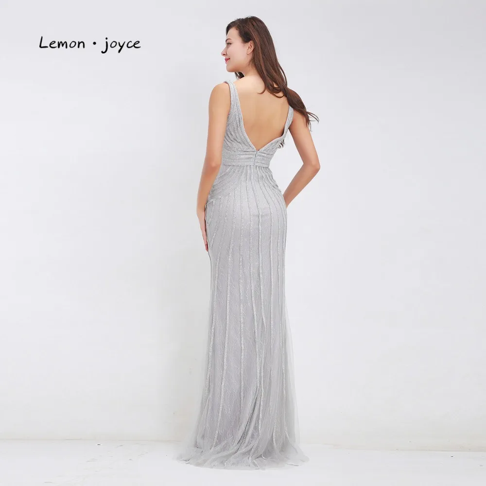 Lemon joyce Formal Gray Evening Dresses Long 2020 Sexy Deep V-Neck Backless Elegant Party Prom Gowns Plus Size | Свадьбы и торжества