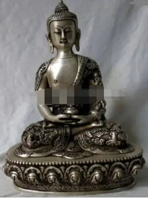 9 &quotКитайская Серебряная резная статуя Будды буддизма медицина Будда скульптура