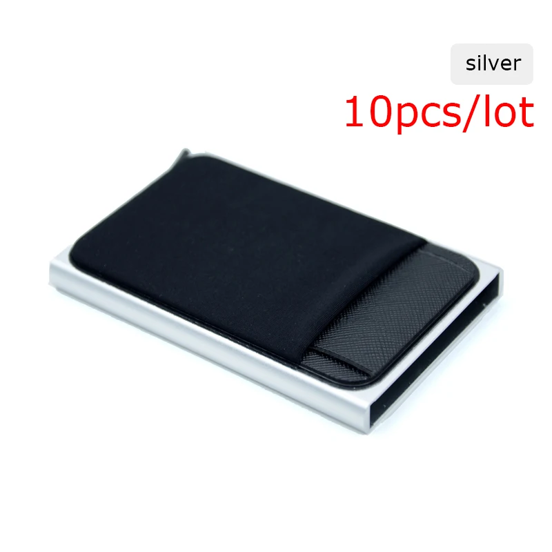 Silver-10pcs 10 шт./лот алюминиевый кошелёк с эластичным задним мешком ID держатель кредитной карты RFID мини тонкий кошелек автоматический всплывающий чехол для банковских карт - Цвет: Silver-10pcs