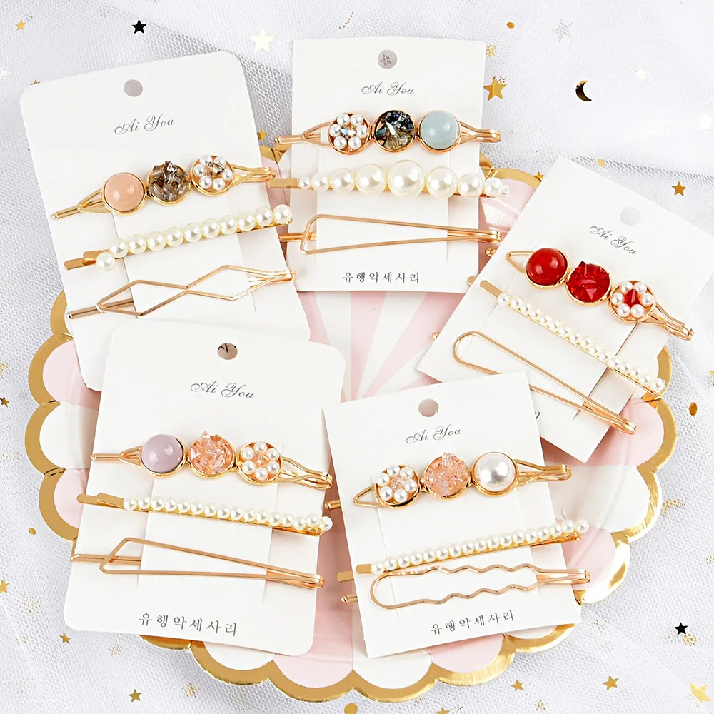 3шт./набор модных заколок с жемчугом для женщин и девочек геометрической формы из металла, корейские золотые шпильки для волос, баретки, аксессуары для красоты.