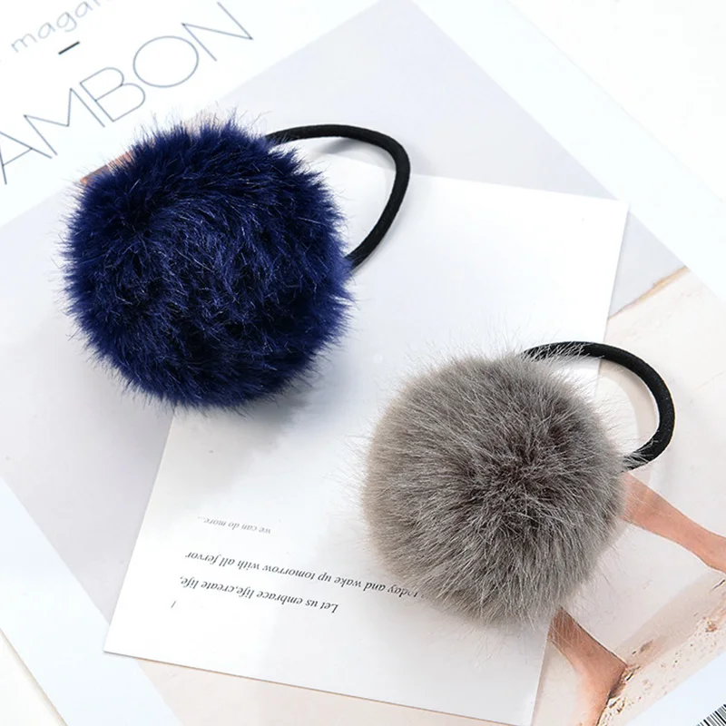 2 PCs Fashion Artificial Rabbit Fur Ball Elastic Hair Rope Rings Girls Hairband Soft Bands Plush Accessory | Красота и здоровье