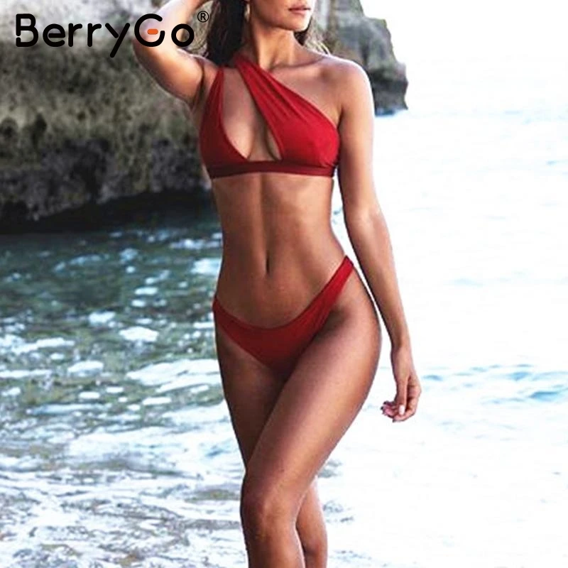BerryGo бикини на одно плечо 2019 mujer сексуальный красный купальник женский пуш ап
