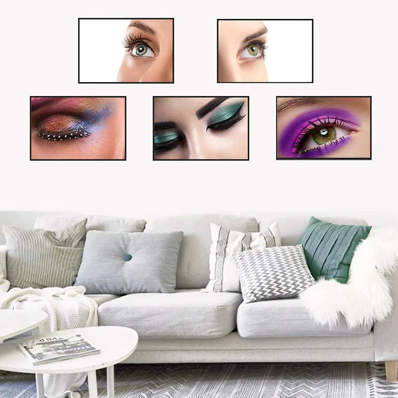 Colorful Eye Shadow Eyelash Canvas Painting Nordic Wall Art Poster Home Decor Eyebrow Picture Fashion Print for Girl Bedroom | Дом и сад