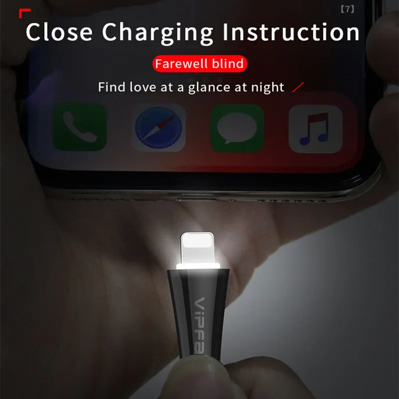 Светодиодный кабель для зарядки iPhone X 8 7 USB iPad быстрой передачи данных мобильного