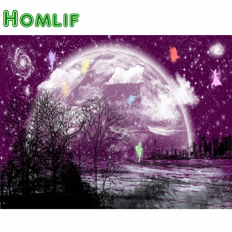 Homlif полный квадратный/круглый дрель 5D DIY Алмаз Картина мозаика вышивка пейзаж Moon
