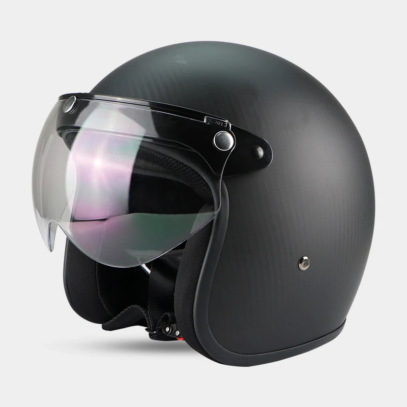 Мотоцикл CarbonFiber открытые шлемы для мопеда и мотокросса Винтаж casco capacete скутер Ретро углеродное шлем - Цвет: with W visor