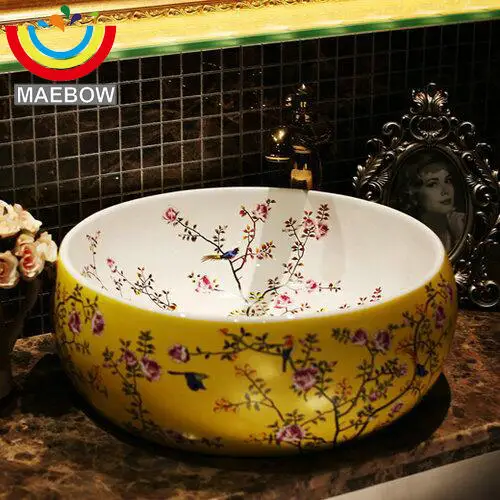 Новая керамическая раковина для ванной комнаты с птицами и цветами|wash basin|bathroom bowl