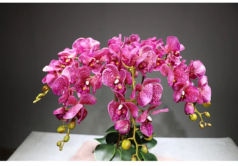 Индиго-9 шт./лот, орхидеи с цветами и листьями, настоящий цветок на ощупь, стол для свадебной вечеринки, декоративное событие