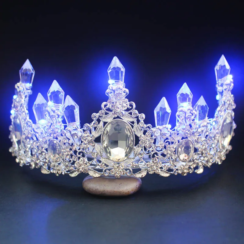 Accesorios para el cabello para boda, Tiaras barrocas de luz LED para mujer, tocado de diamantes de imitación, diadema, coronas grandes, decoración de fiesta lujosa