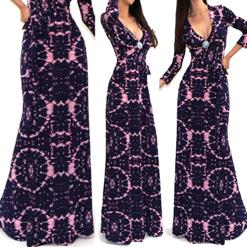 Новое модное женское Повседневное платье с длинным рукавом и цветочным принтом