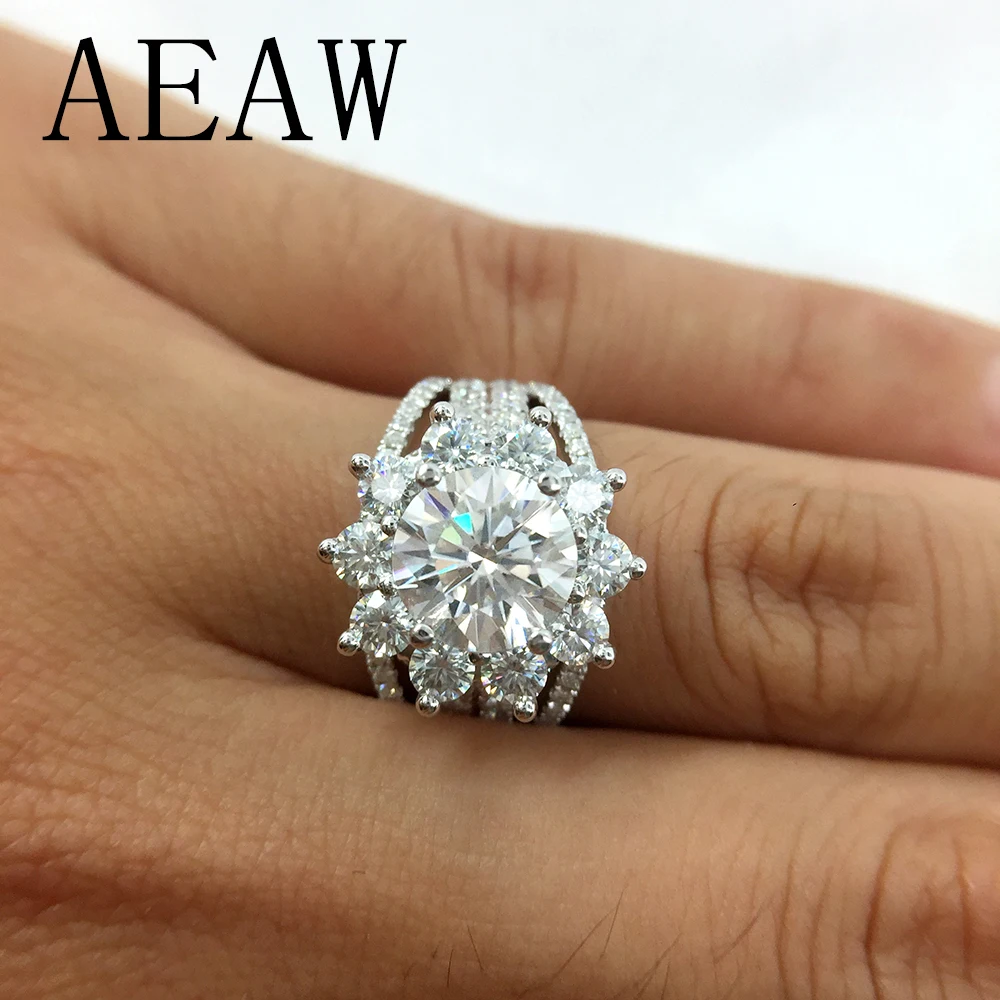 

Moissanite обручальное кольцо 7 мм 3CTW Df цвет лаборатория Алмазный акцент 14k белое золото свадебные кольца для женщин
