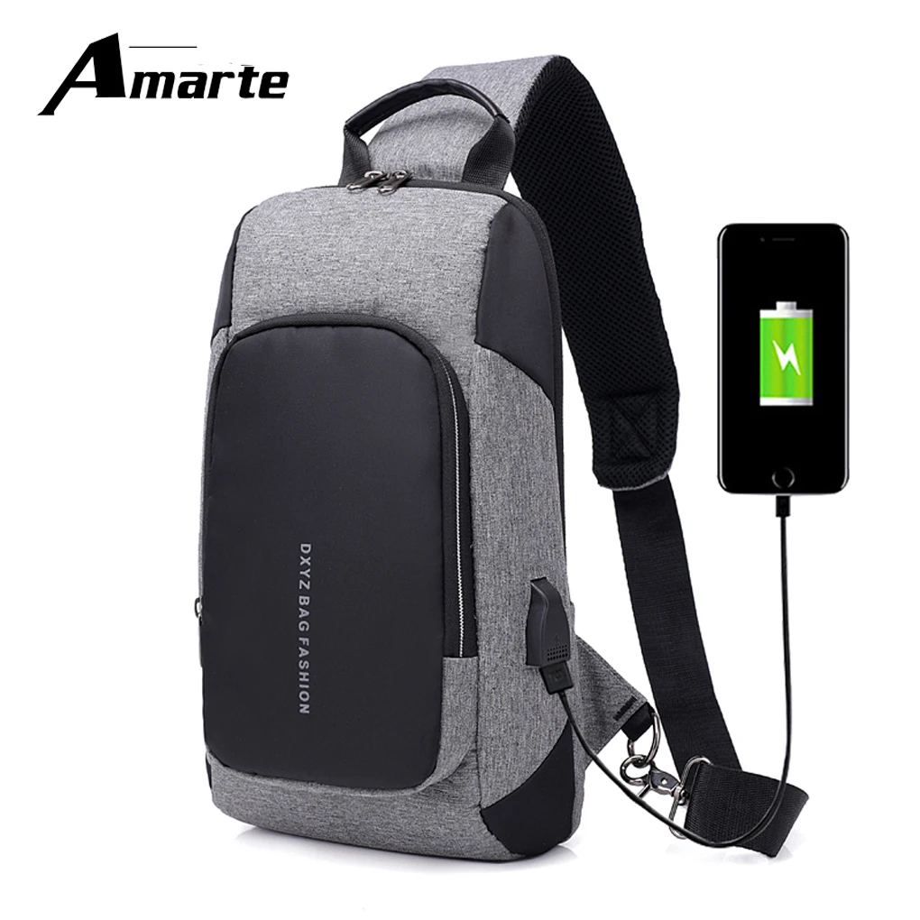 2018 Новая мужская сумка USB зарядки бизнес сплошной цвет мужской anti theft crossbody Грудь