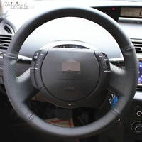 shining wheat hand stitched black leather steering wheel cover for citroen triumph old c4 c quatre