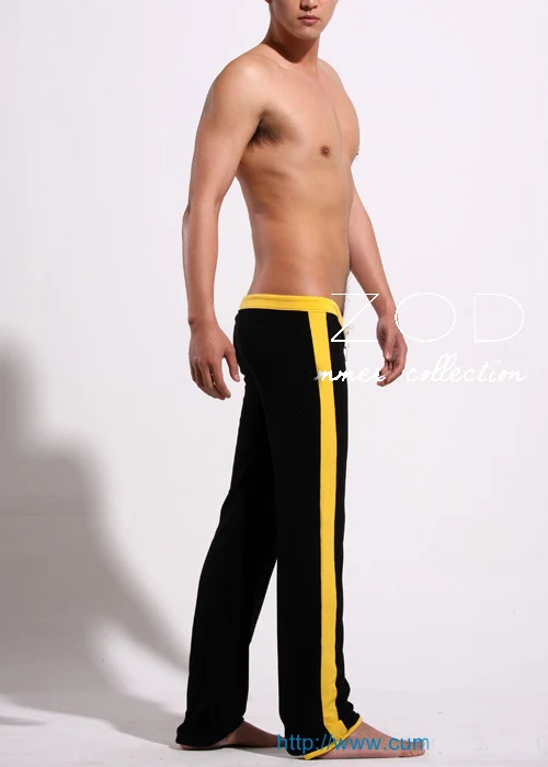 Men's low-waisted sports pants black and yellow with yoga exercise  household pants cotton leisure pants