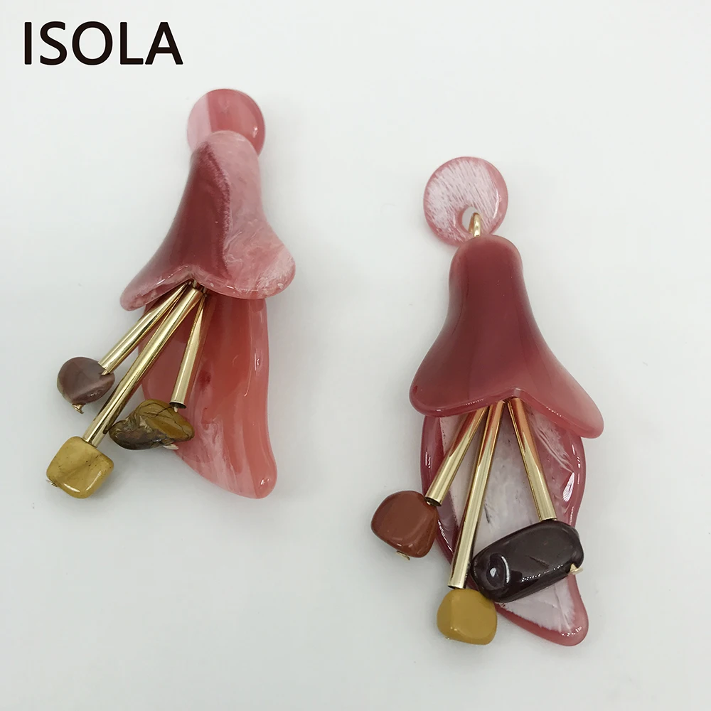 Акриловые серьги подвески ISOLA с двумя листьями три бутона внутри Эффектные