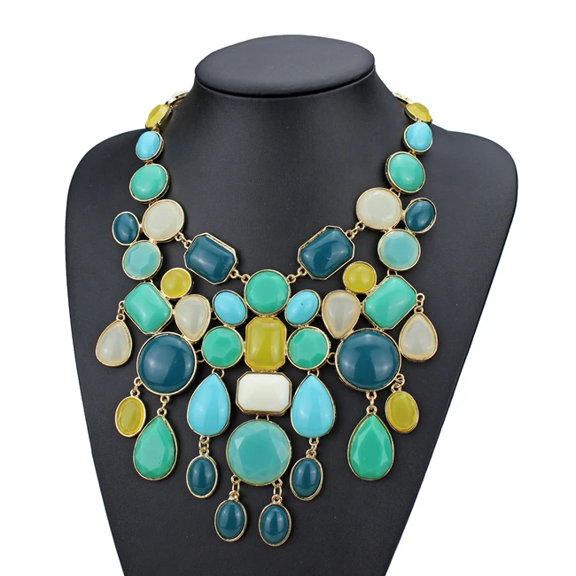brand vintage multilayer geometric resin stone necklace for women 2014 long statement | Украшения и аксессуары